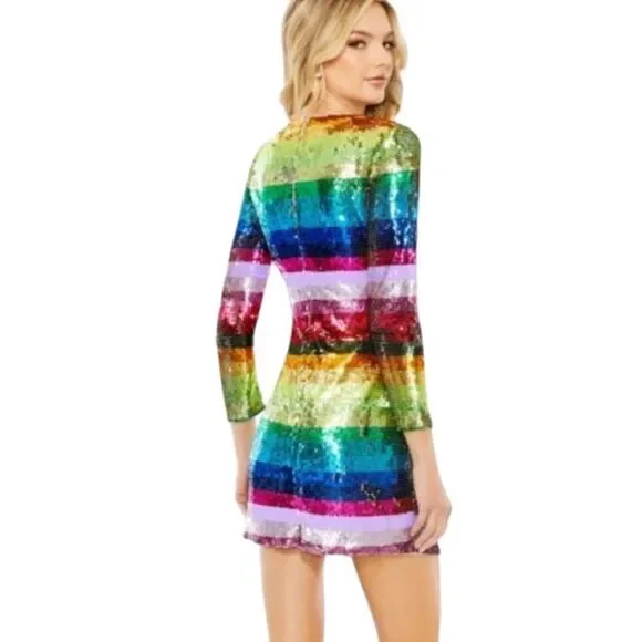 Mac Duggal 93724 Rainbow Sequin Long Sleeve Mini Cocktail Dress2
